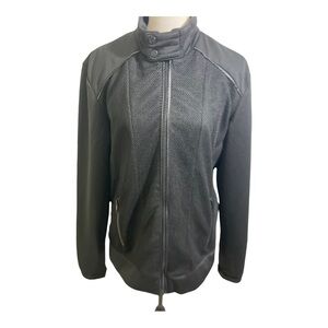 Zara womens zipper front high neck snap button motorcycle mesh style jacket LG